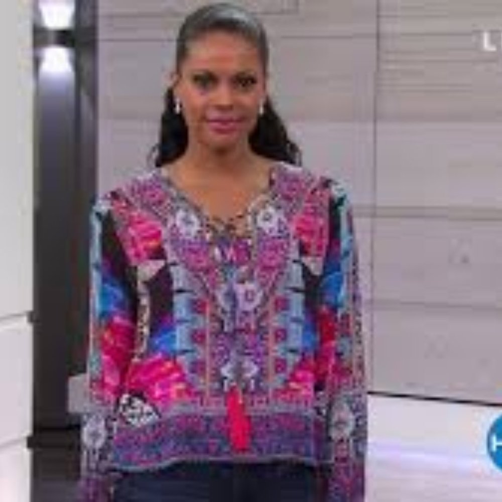 ASA Kaftans Print Sheer Tassel-Tie Tunic Top NEW